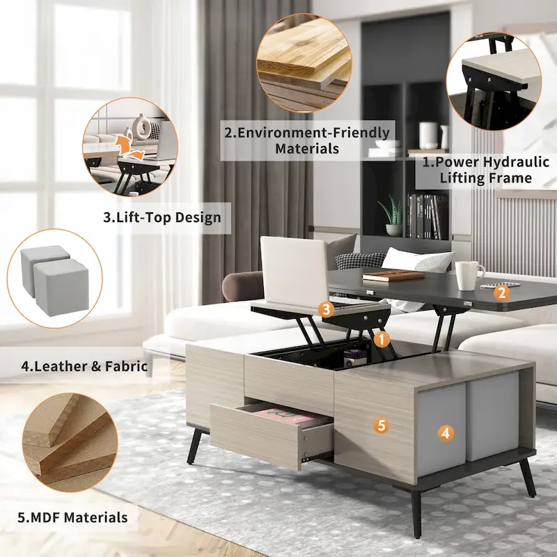5 Pieces Lift Top Coffee Table