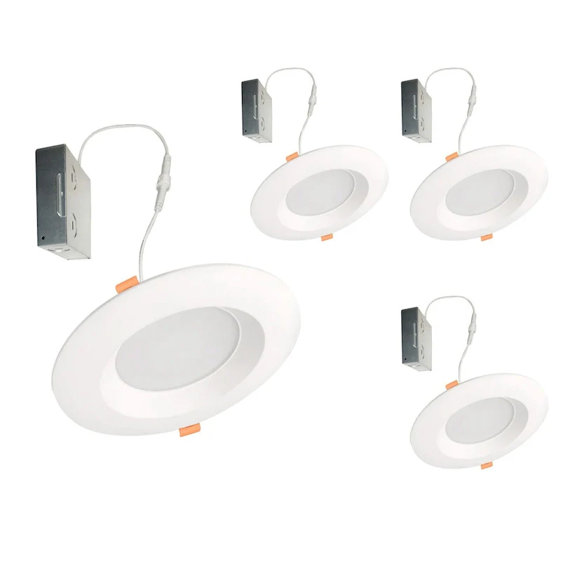 Bulbrite Pack of (4) 14 Watt LED 6  Round Recessed Downlight Fixture with Metal J-Box, 5CCT - 27/30/35/40/50K, 1100 Lumens