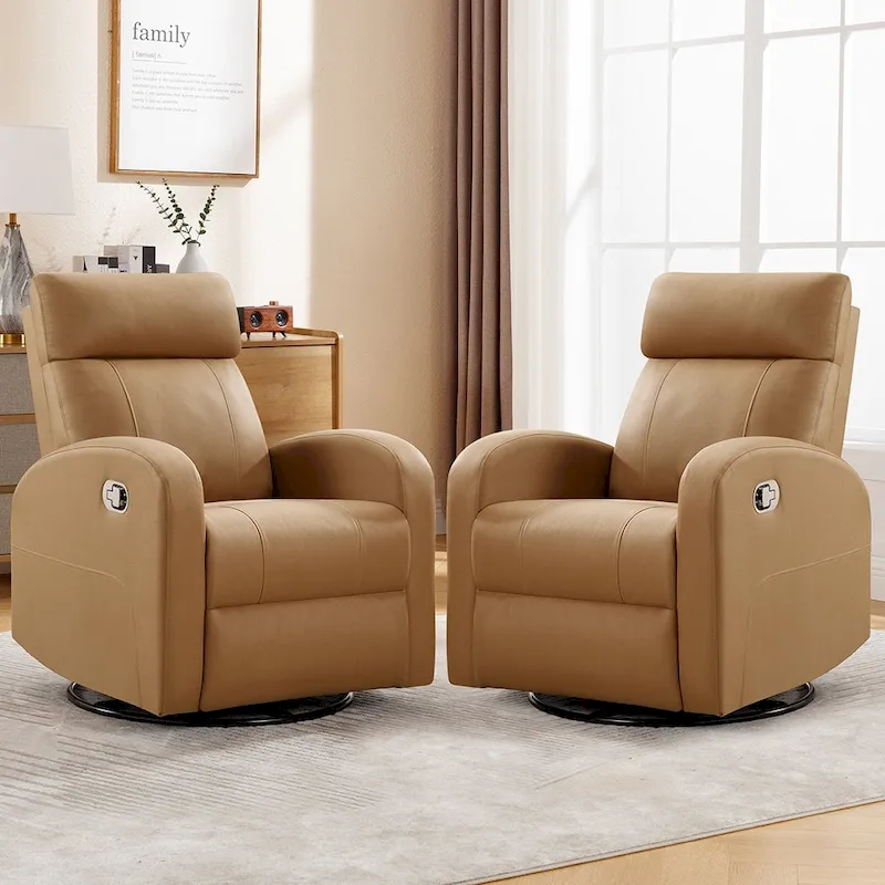 HOMYKA Modern Faux Leather Rocking Recliner with Swivel Set 2