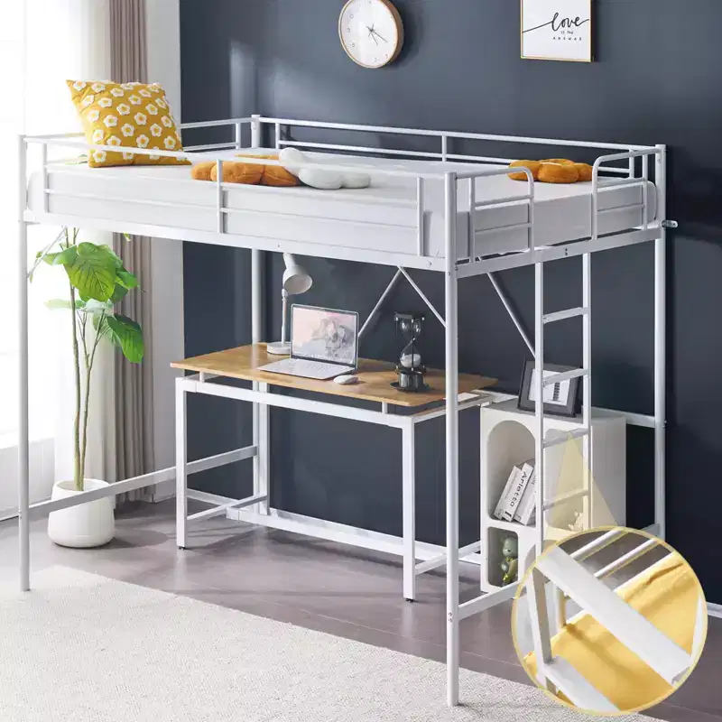 White Full-Size Metal Loft Bed, Single Sleeper