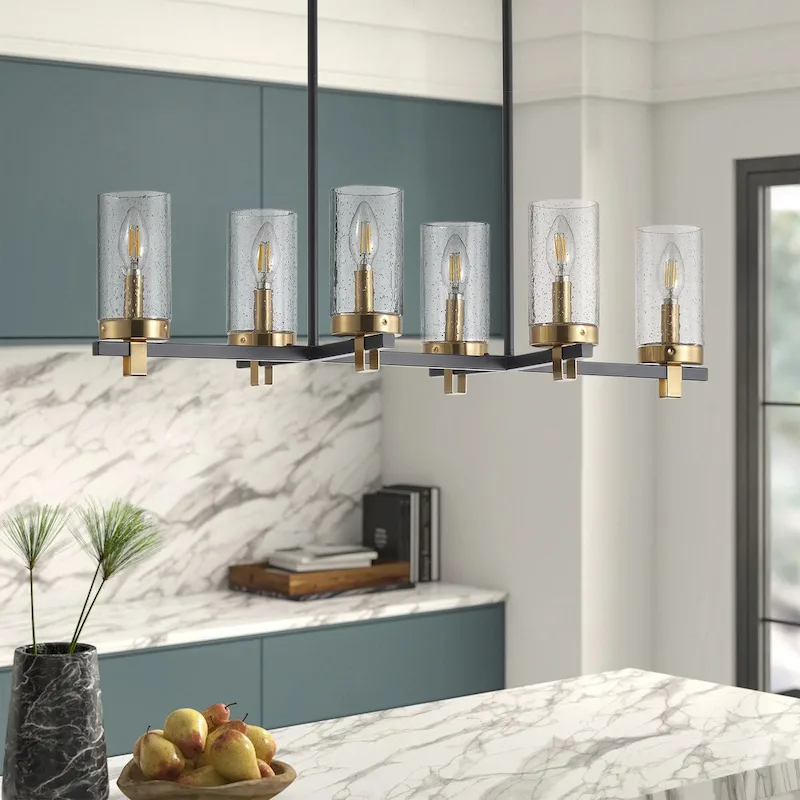 6-Lights Glass Shape Creative Adjustable Kitchen Island Lights - 31.9 D11.8 W72 H (Adjustable)