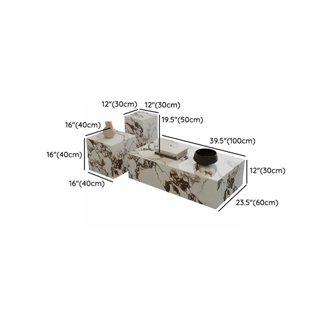 Modern Rectangular Gray Stone Coffee Table