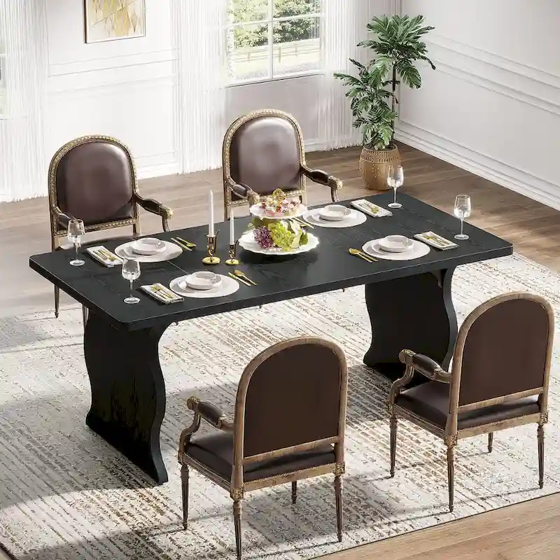 Modern Dining Table, 63 Rectangular Kitchen Table Black Dinner Table