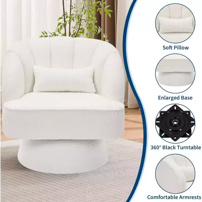 Acekool 360 Swivel Barrel Chair - Plush Teddy Velvet Lounge Chair