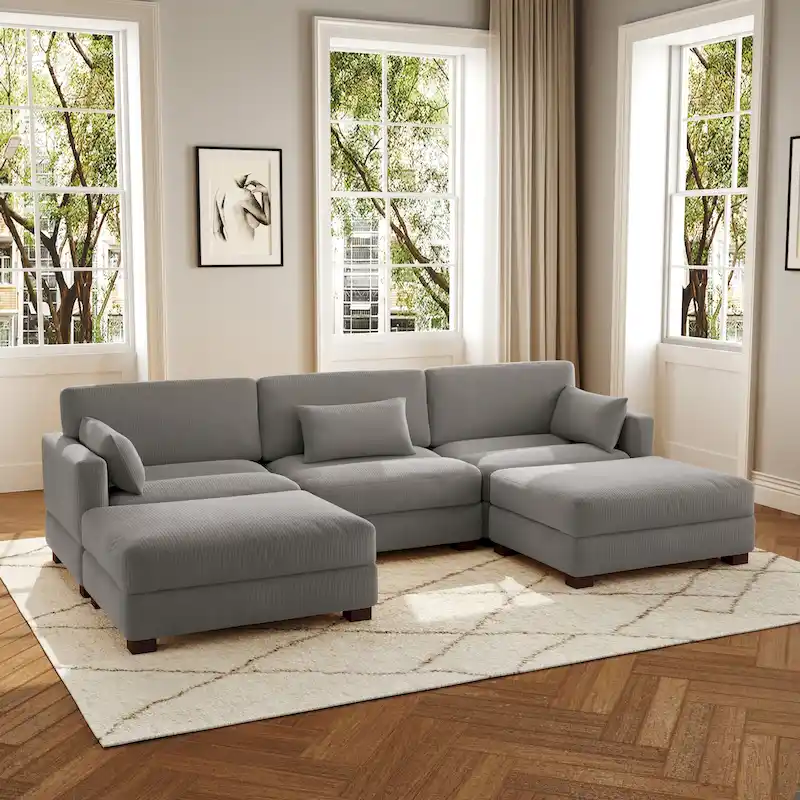 5-Piece U Shaped Couch Modular Sectional Sofa with Ottoman