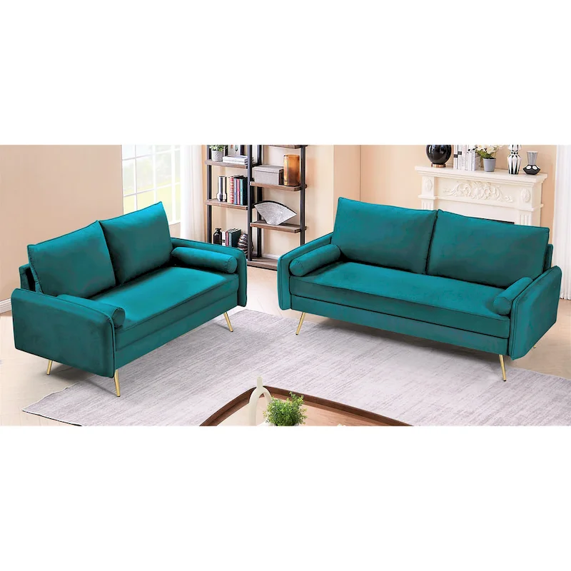 Mid-Century Modern Velvet 2-Piece Living Room Set