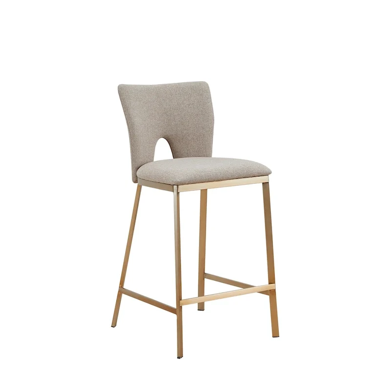 Modrest Burton Contemporary Beige & Brass Counter Stool (Set of 2)