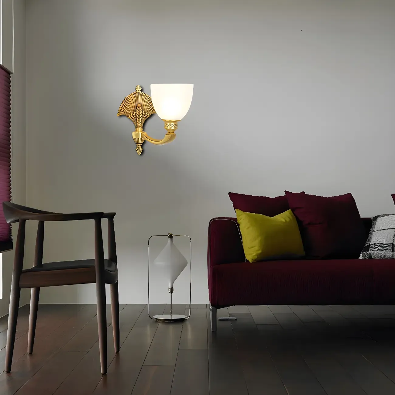 Colonial Bowl Brass Gold Glass Up Wall Light Fixture