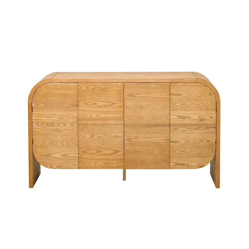 Wooden Sideboard Buffet Cabinet with Curvy Edge & Adjustable Shelves