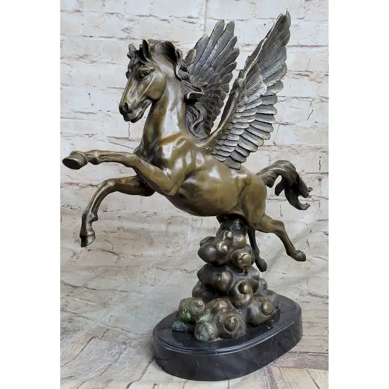 Flying Pegasus Winged Imitative Horse Greek Mythology Bronze Statue Sculpture Signed 15 Inches X 14 Inches