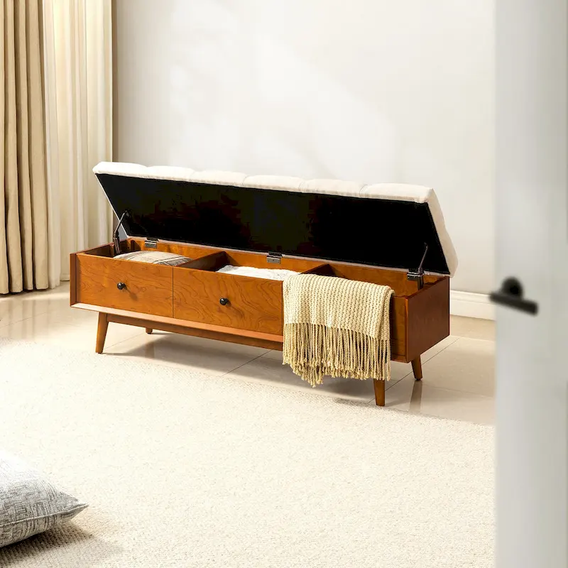 Dolly Mid-century Tufted Storage Bench with 45-degree splicing design by HULALA HOME