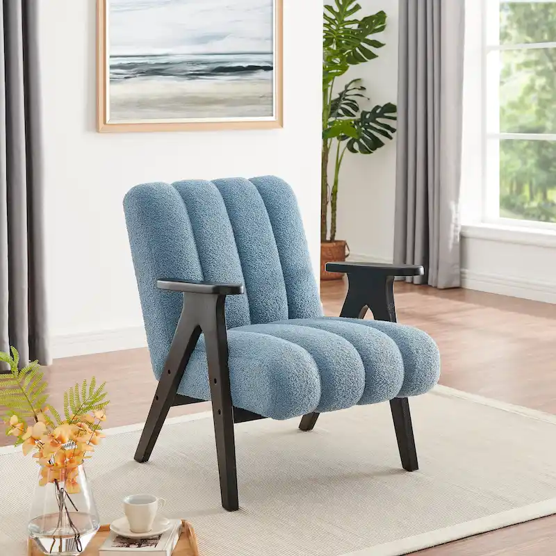 Roundhill Furniture Rella Modern Teddy Sherpa Fabric Accent Chair with Espresso Wood Frame