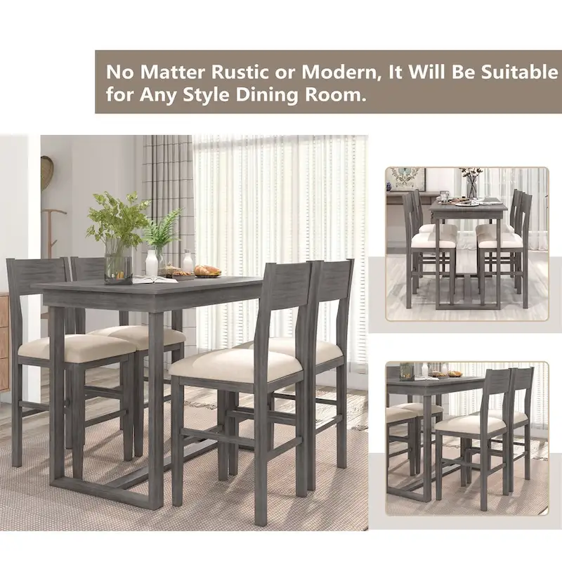 Merax Farmhouse Counter Height 5-Piece Dining Table Set