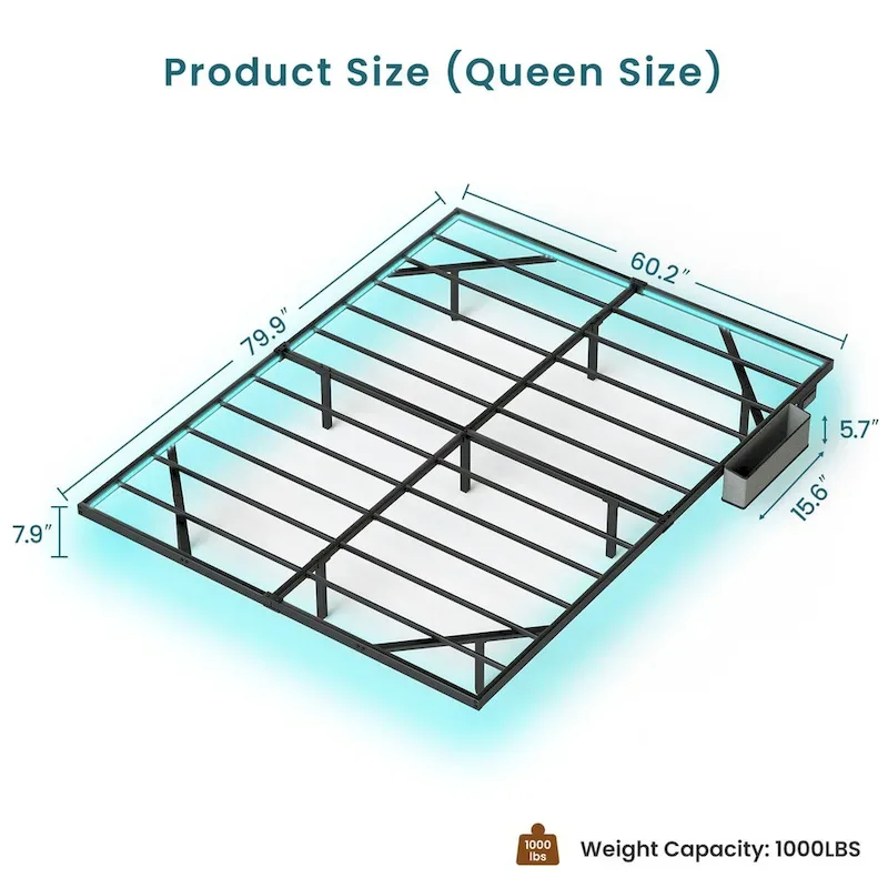 Modern Floating Bed with LED Lights, Charging Station & Metal Frame