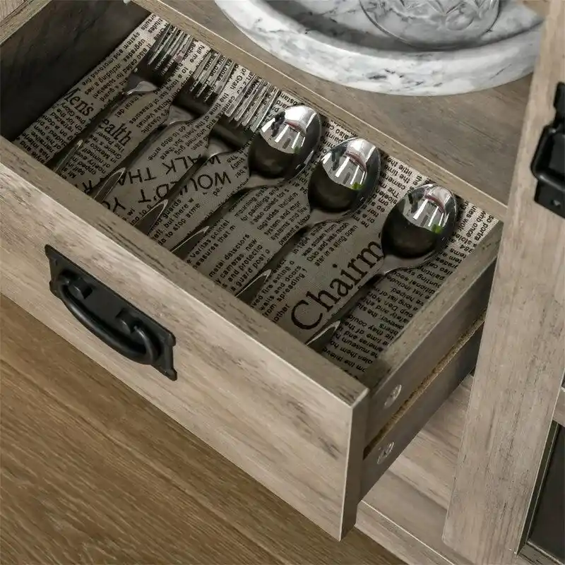 Grey / White / Walnut Sideboard Buffet Cabinet with Glass Doors & Adjustable Shelves