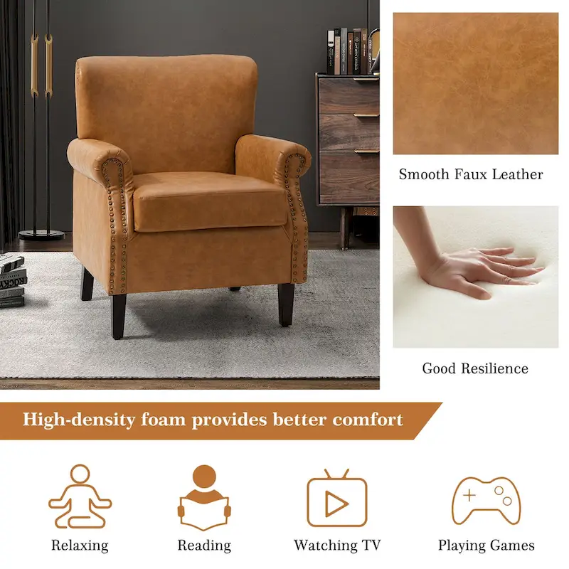 Vegan Transitional Armchair with Rolled Arms Set of 2