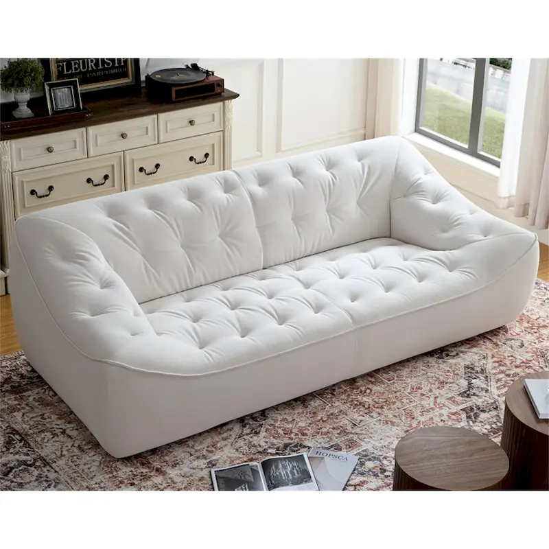 White Durable Fabric Sofa with Solid Wood Frame