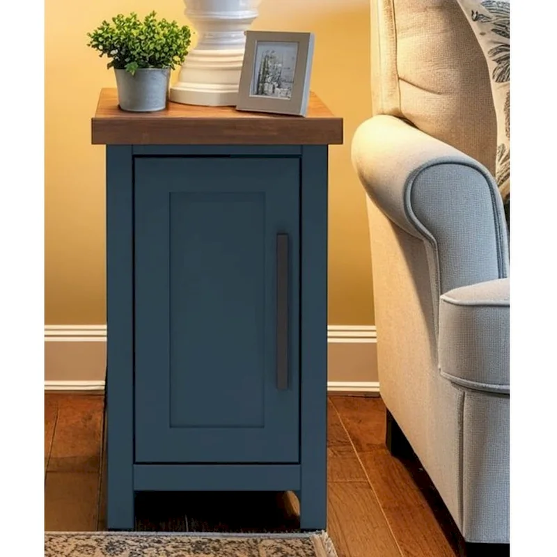 Bridgevine Home Nantucket 14 inch Chairside Table, No Assembly Required, Blue Denim and Whiskey Finish