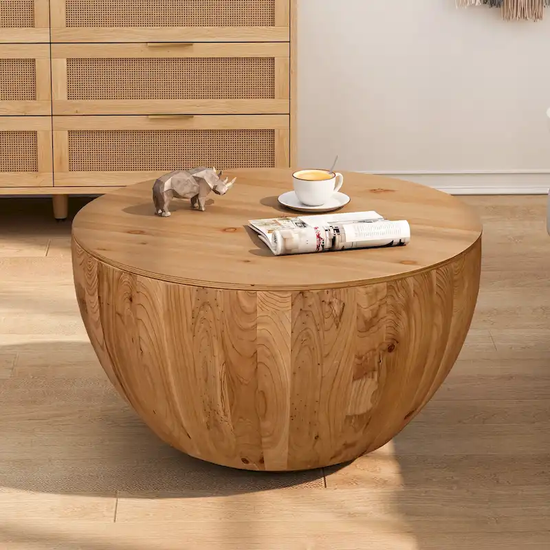 Vintage Style Bucket Shaped Coffee Table with Storage and Reasonable Load-bearing Capacity