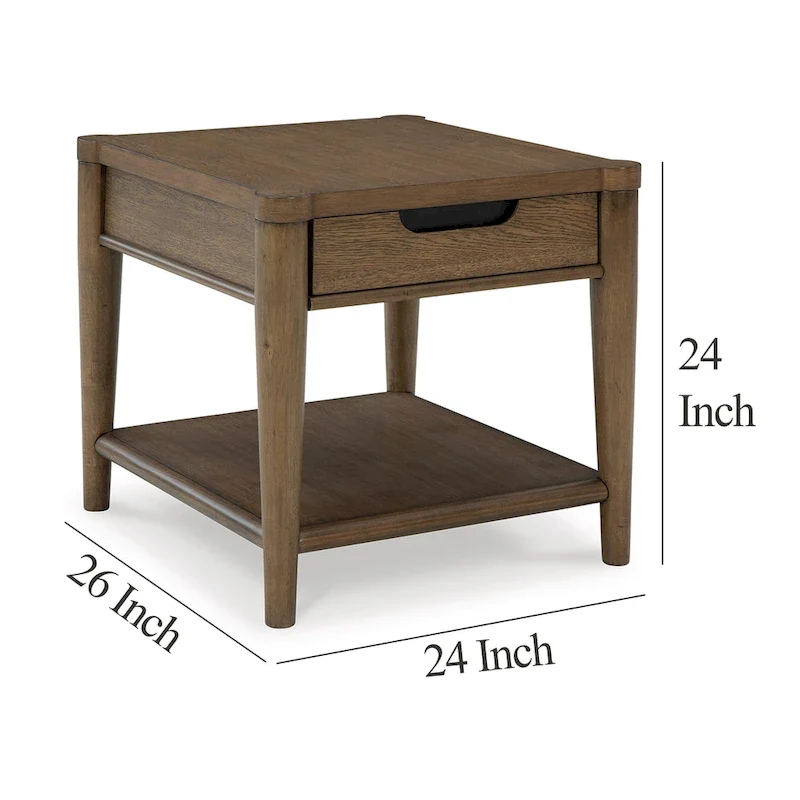 Howie Side End Table, Drawer and Shelf, Rectangular 26 Inch Brown Wood