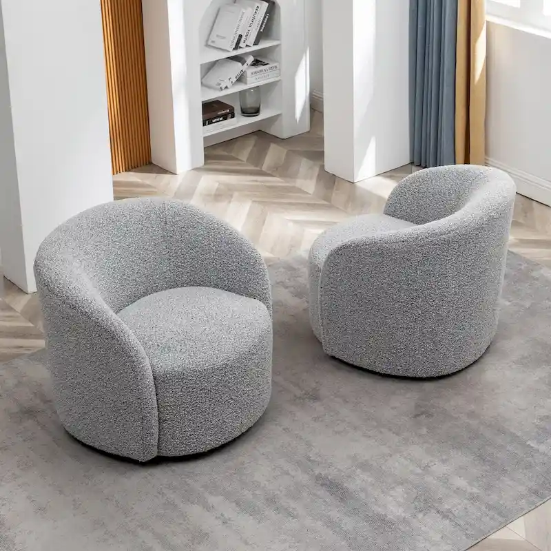 KINWELL 34  Wide Upholstered Swivel Accent Barrel Chair (Set of 2)
