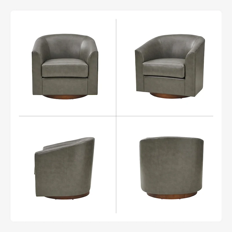 Haley Modern Swivel Barrel Faux Leather Chair with Solid Wood Base Set of 2 by HULALA HOME