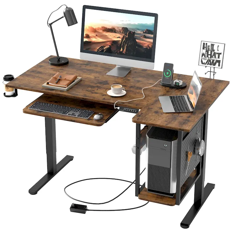 57 inch Electric Standing Desk Adjustable Height L Shaped Desk with Keyboard Tray and Host Shelf