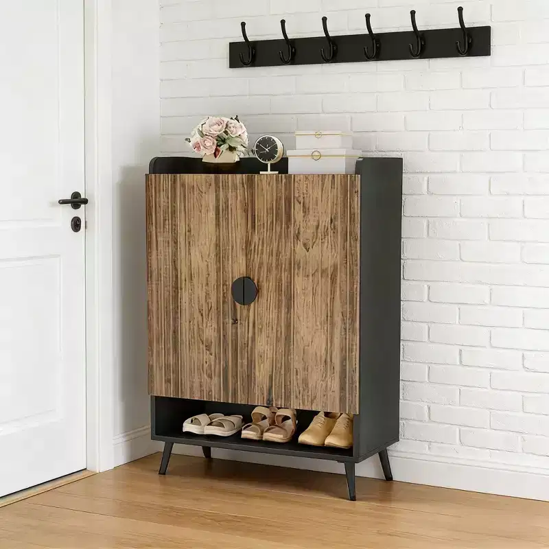 7-Tier Adjustable Wood Shoe Cabinet, Black/Brown & White/Gold, Holds 24 Pairs