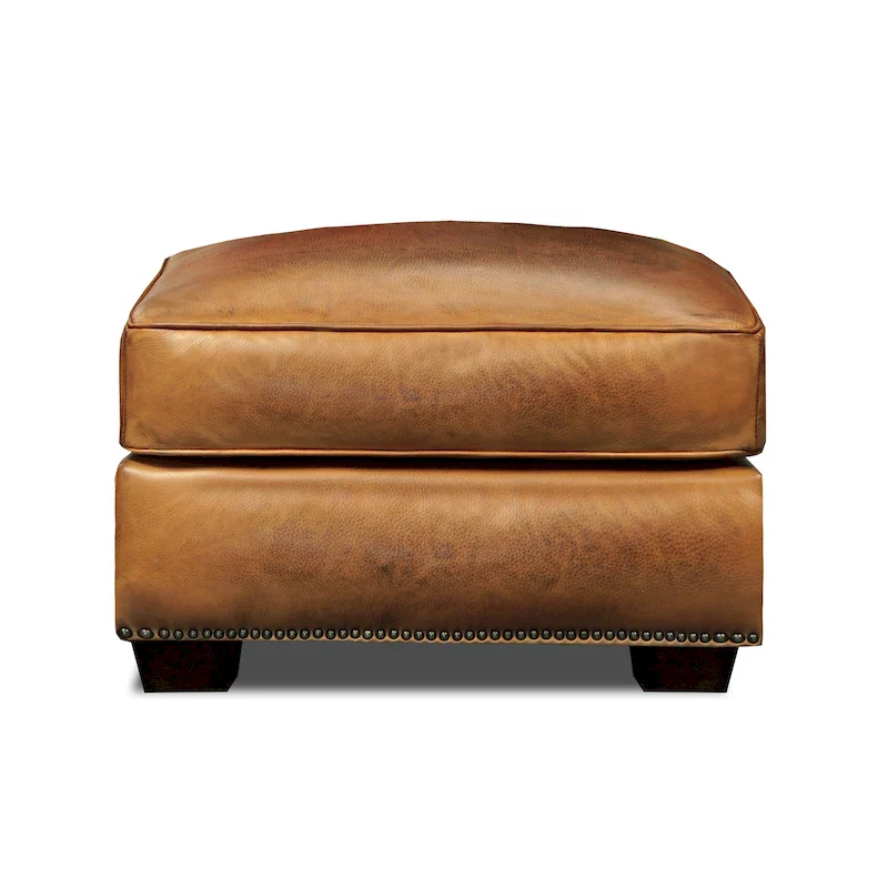 Top Grain Hand Antiqued Leather Traditional Ottoman