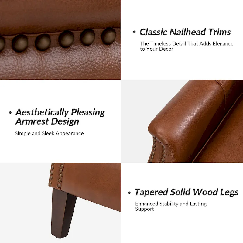 Xaver Traditional Genuine Leather Armchair With Solid Wood Legs by HULALA HOME