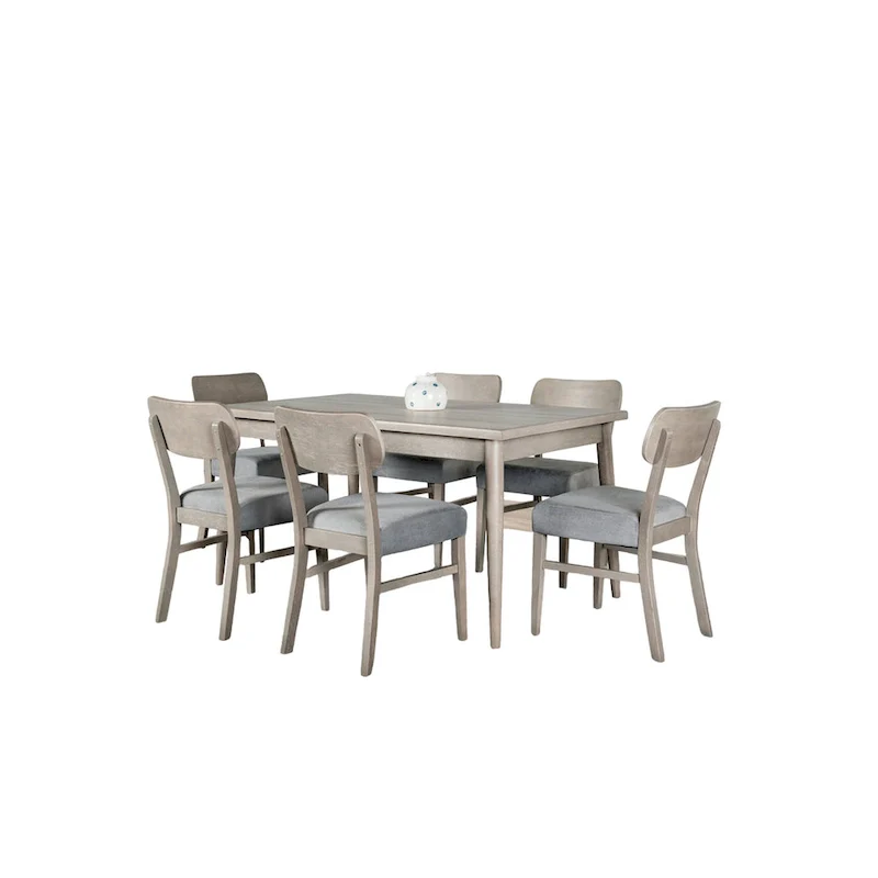 7pc Dining Table Set with 6 Padded Chairs, Solid Edge Band, Gray