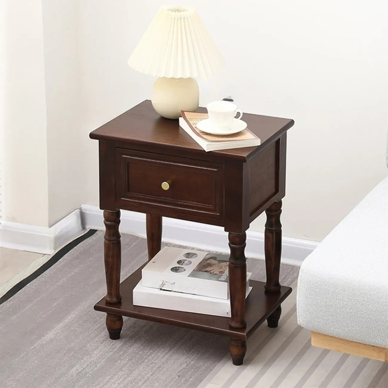 Traditional Wood Nightstand with Drawers