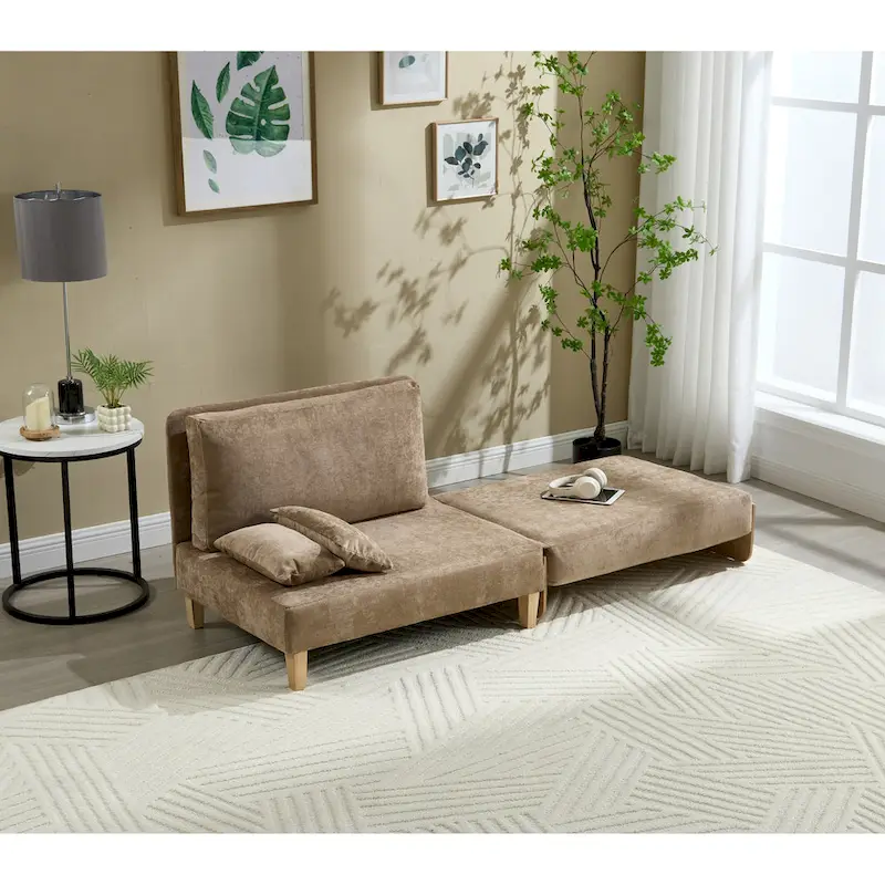 Chenille Upholstered 3-in-1 Convertible Sleeper Foldable Sofa Bed Recliner Chair with 3 Pillows