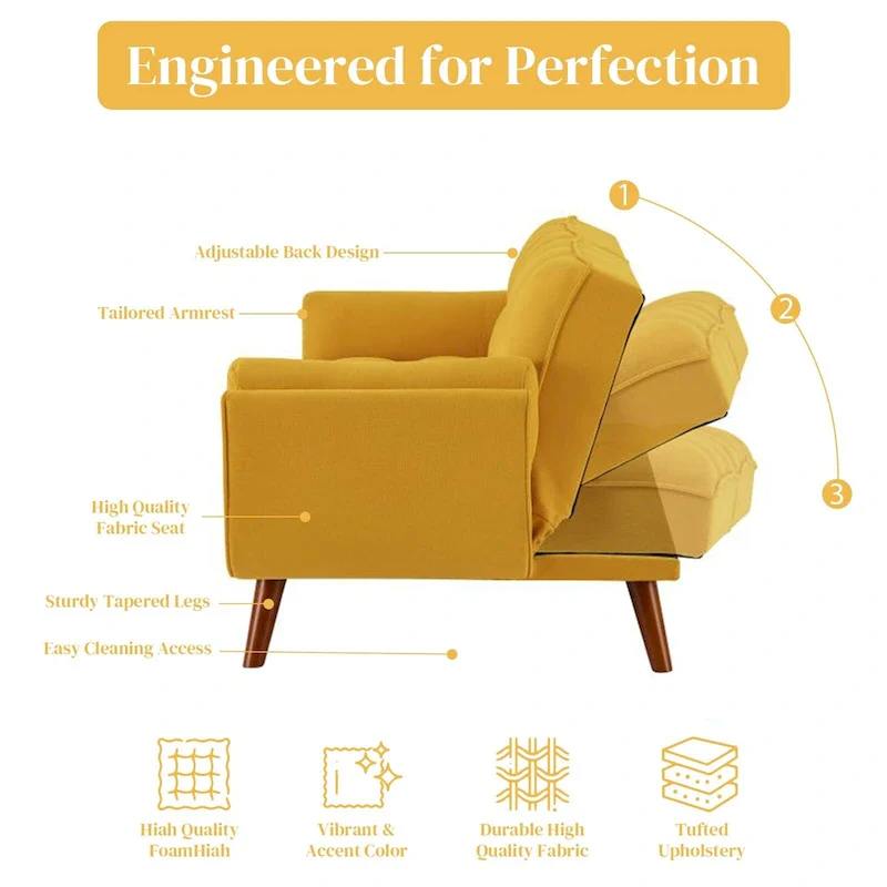 Linen Button-Tufted Loveseat Sofa, Beige/Grey/Black/Green/Yellow, Metal Legs, Seats 2