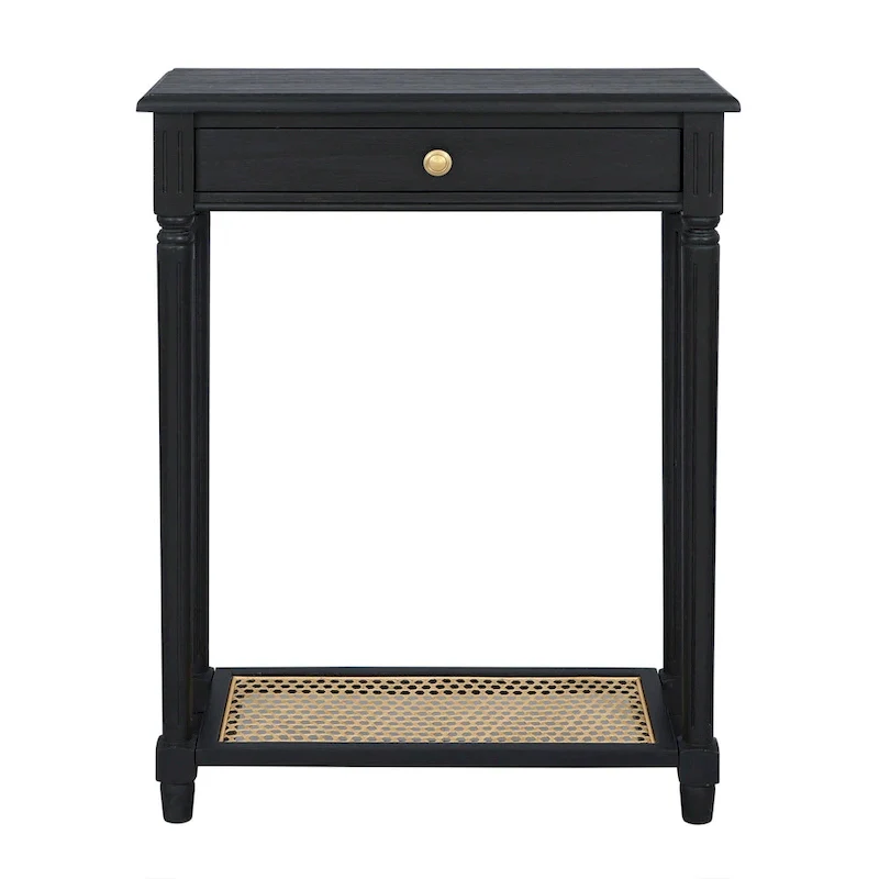 1-drawer Solid Wood Console Accent Table with Cane Shelf