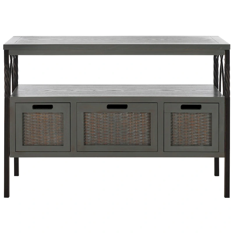 SAFAVIEH Tamuita Antique Pewter Dark Walnut Finish Console Table - 36  x 13.8  x 24.8  - 36Wx14Dx25H