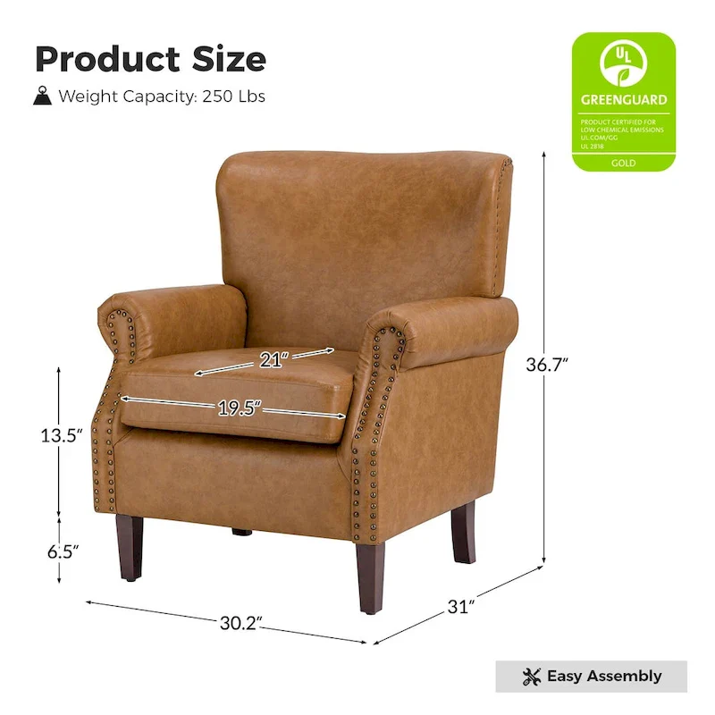 Vegan Transitional Armchair with Rolled Arms Set of 2