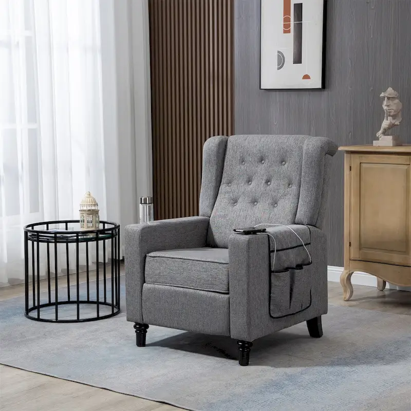 Modern Button Tufted Wingback Push Back Fabric Recliner Chair