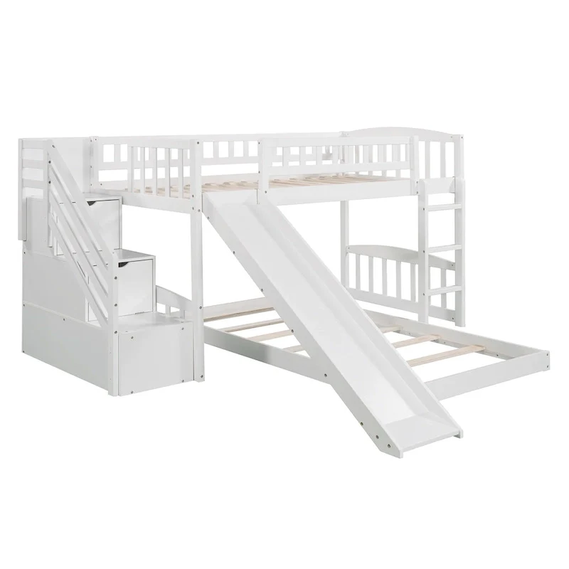 Stairway Twin over Twin Bunk Bed with Two Drawers and Slide, Gray(OLD SKU :LP000156AAE)