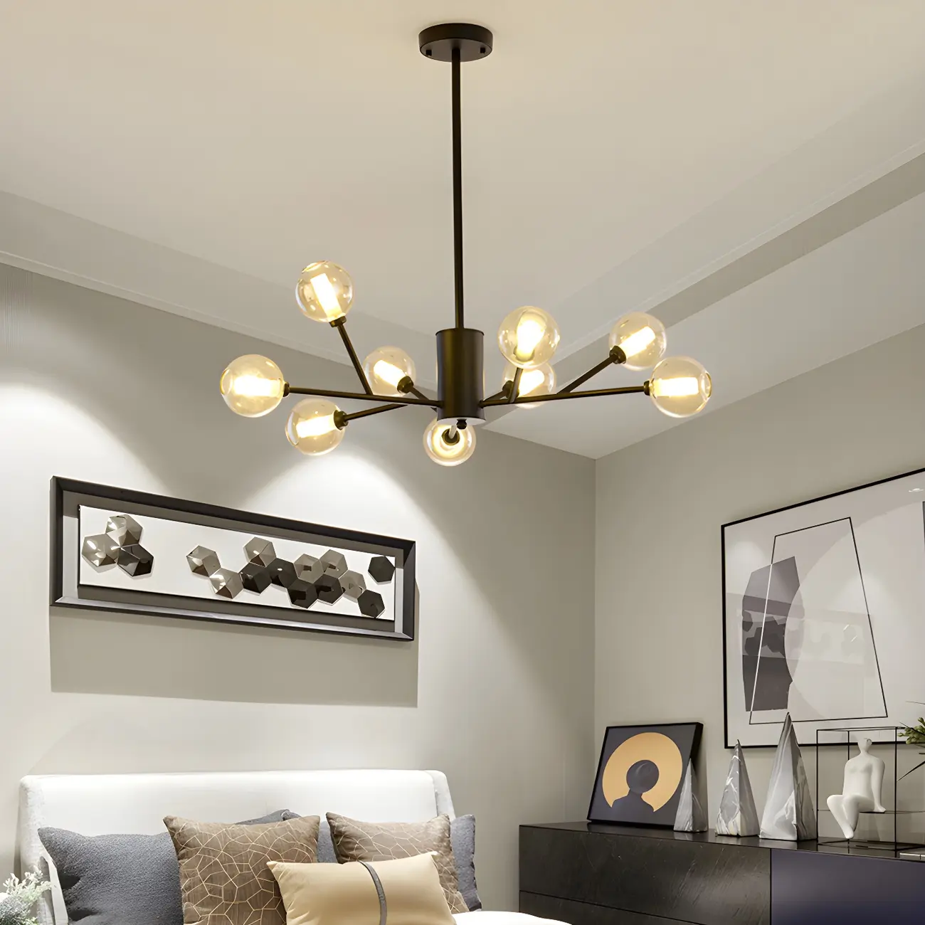 Modern Gold Metal Glass Globe Sputnik Chandelier