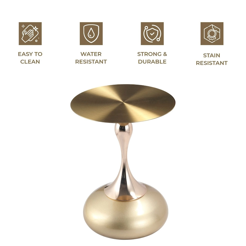 Savoy 18-Inch Round Side Table in Gold Stainless-Steel End Table with a Round Pedestal base