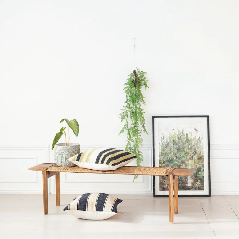 Teakwood and Rattan Bench