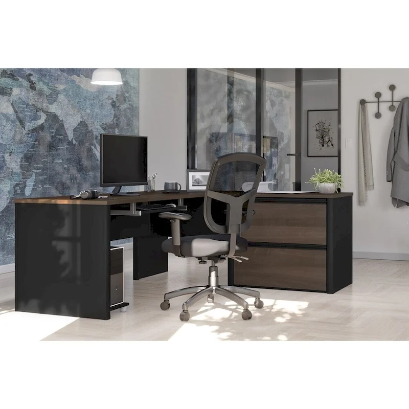 Bestar Connexion L-desk with Oversized Pedestal