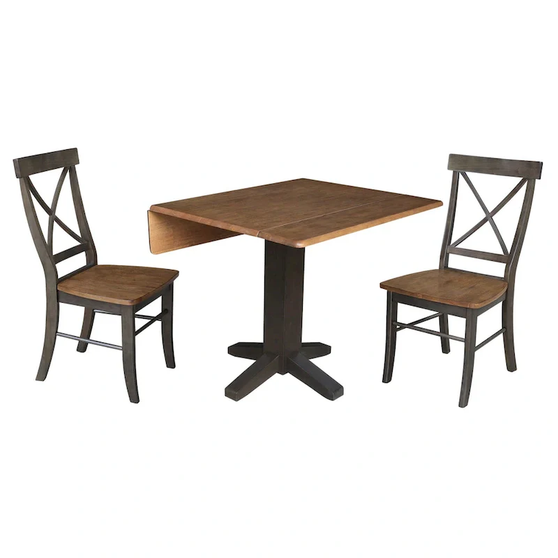 36 Solid Wood Square Dual Drop Leaf Dining Table with 2 Dining Chairs