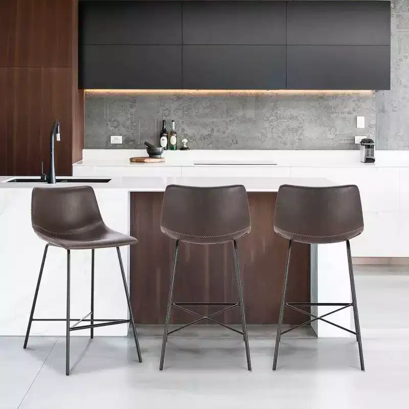 Poly & Bark Set of 3 24" High Paxton Counter Height Barstools Brown: Upholstered, Steel Frame, Modern Design