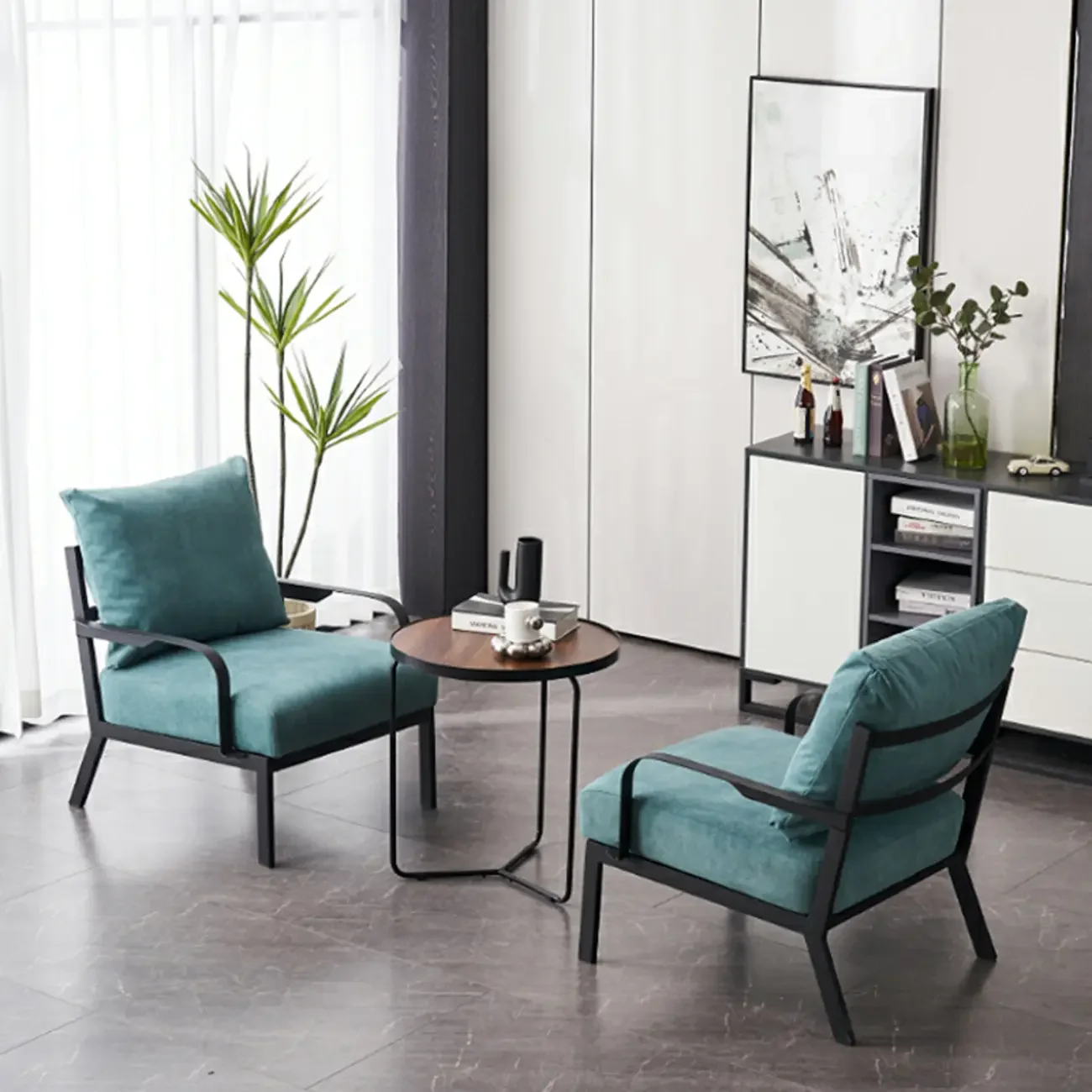 Modern Fabric Metal Arm Chair Beige Ergonomic Design