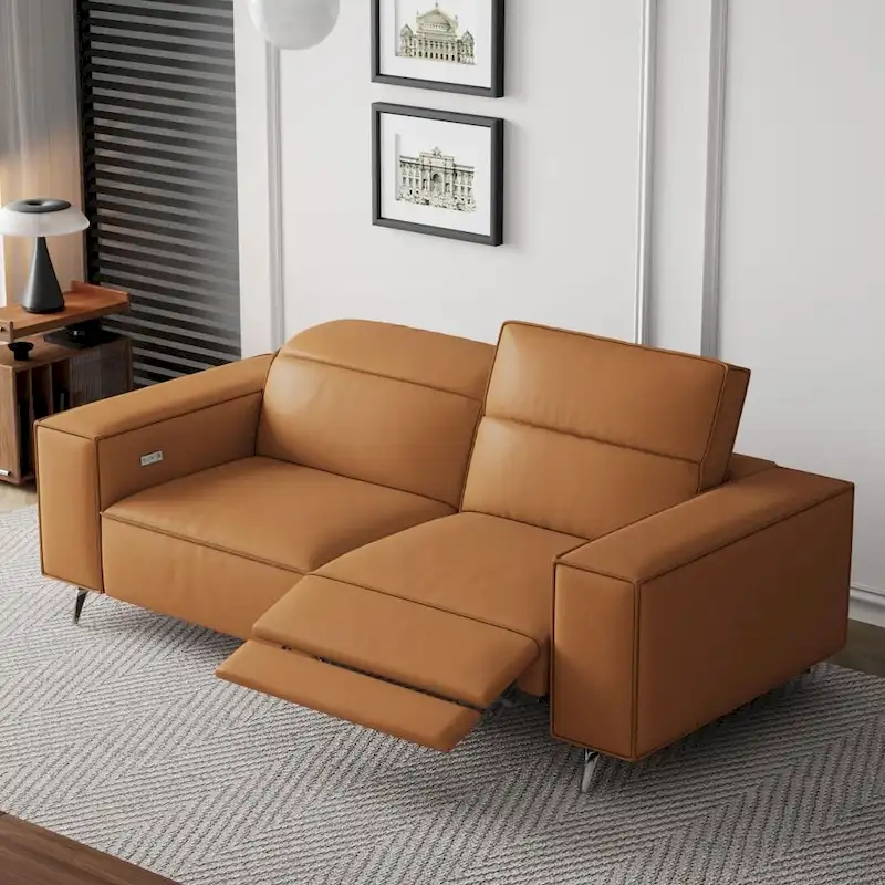 76.77 Modern Leather Recliner Sofa, Power Reclining, Adjustable, Ergonomic Design, Living Room Furniture