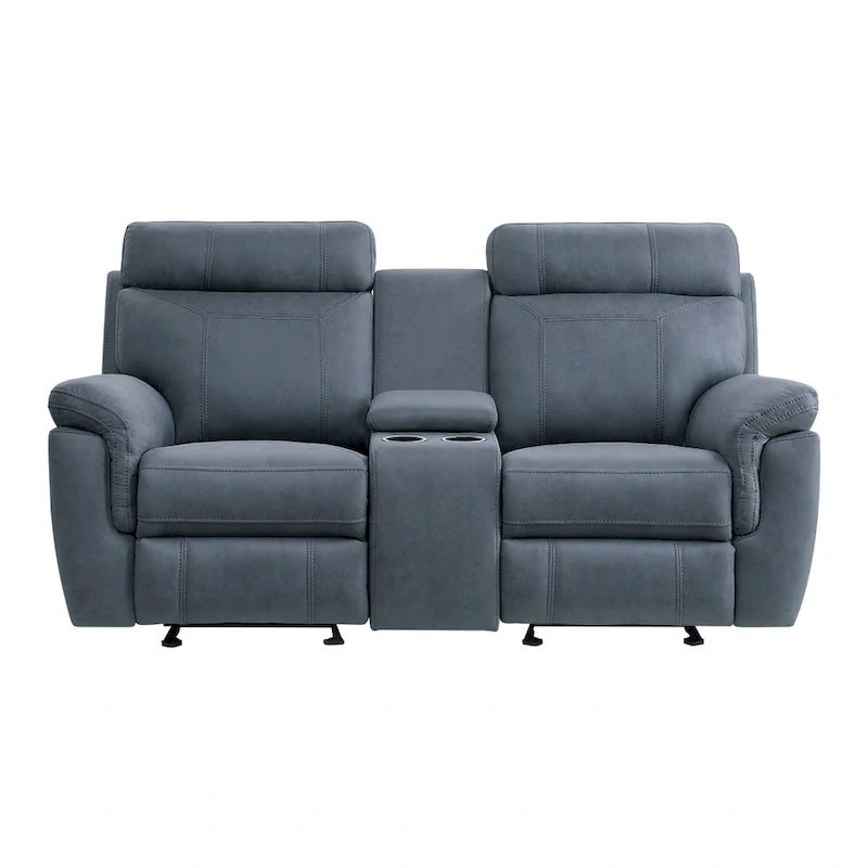 76-Inch Manual Glider Reclining Loveseat in Blue Microfiber with Solid Wood Frame