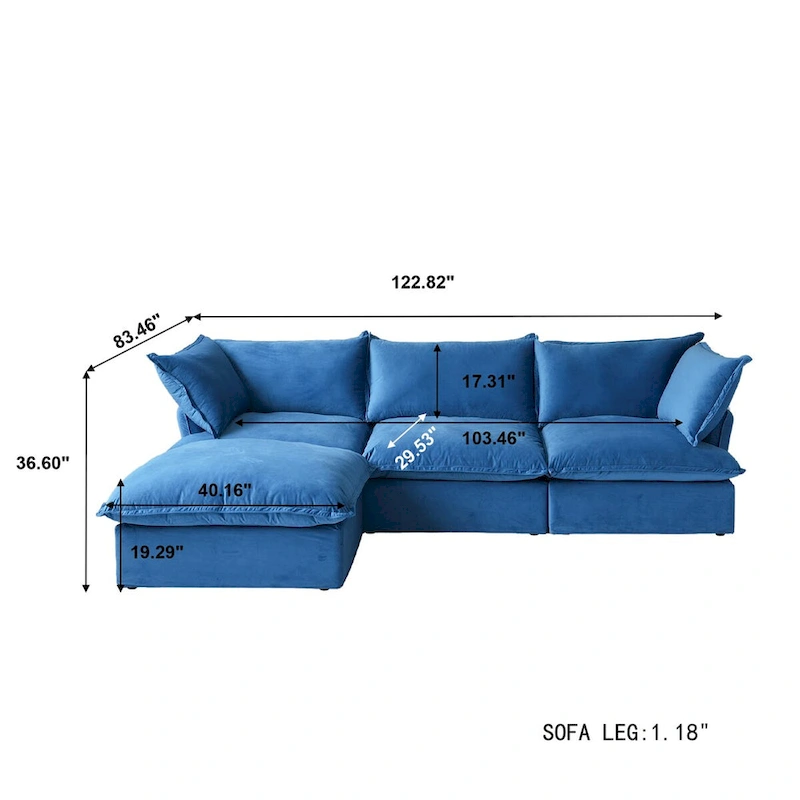 L Shape Sectional Couches, Deep Couch Sectional Sofa with Chaise Ottoman, Modern Comfy Modular Sectional Sofas