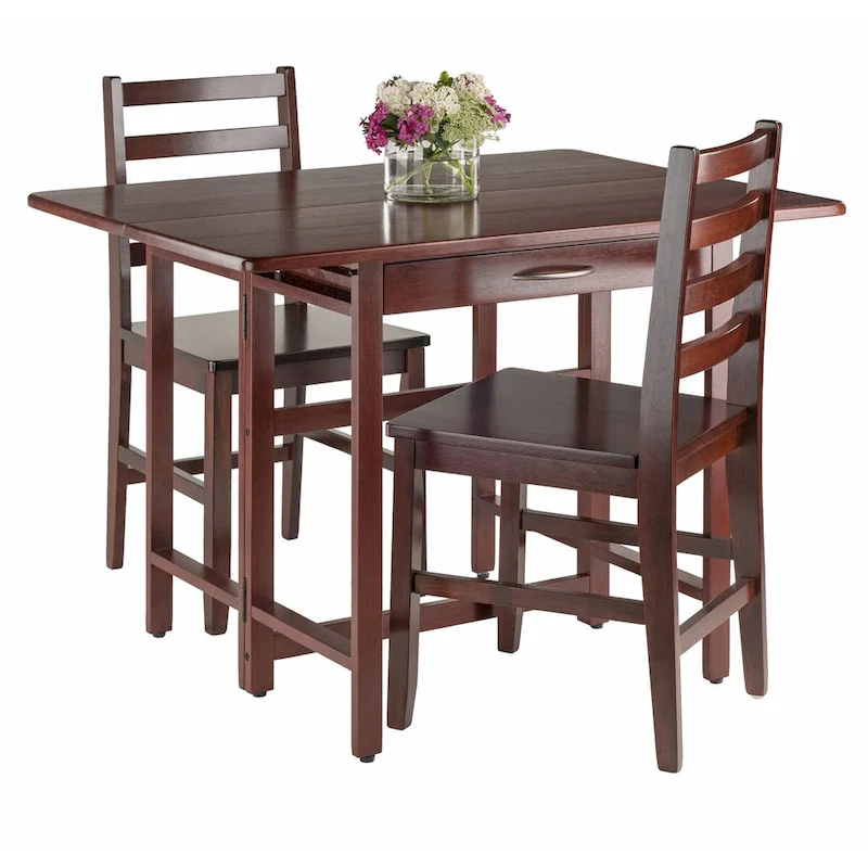 3-Pc Drop Leaf Table with Ladder-back Chairs, Walnut
